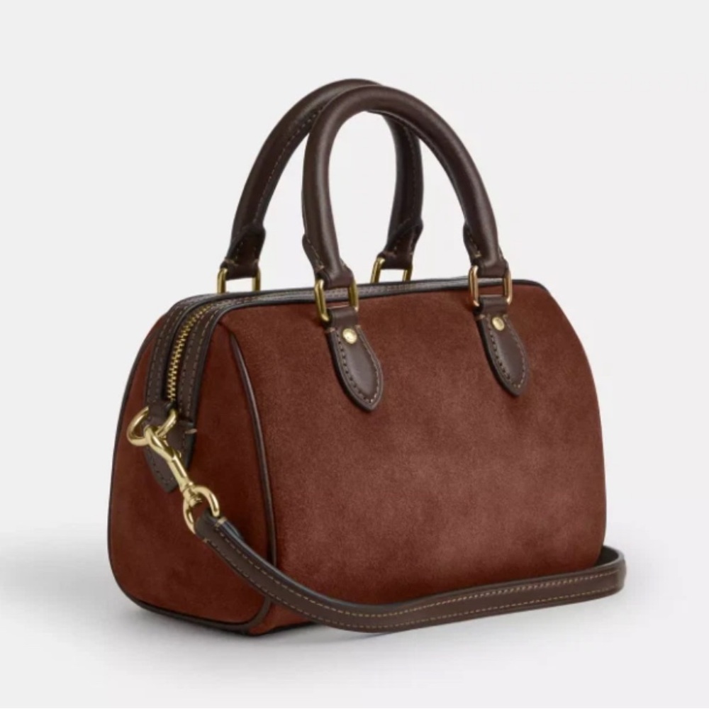 NWT Coach Mini Rowan Crossbody Bag CCF29 suede/Vintage Brown - Picture 2 of 16